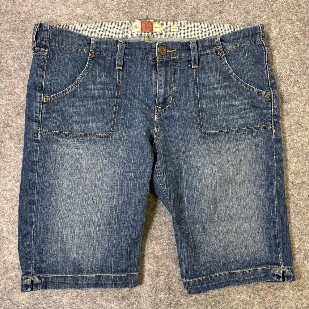 OLD NAVY LOW WAIST STRETCH Women 14 Cotton Stretch Flap Pockets 12" Denim Shorts
